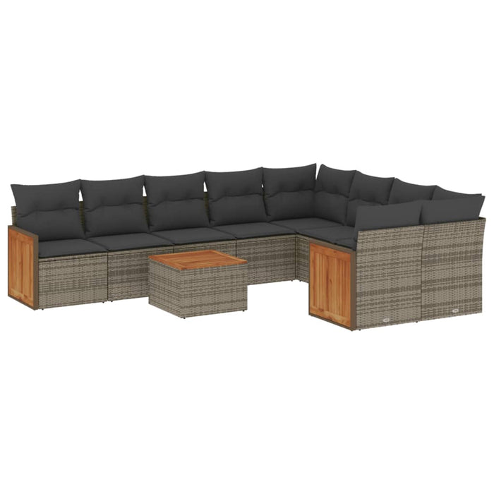 Set mobilier de grădină cu perne, 10 piese, gri, poliratan WALTI