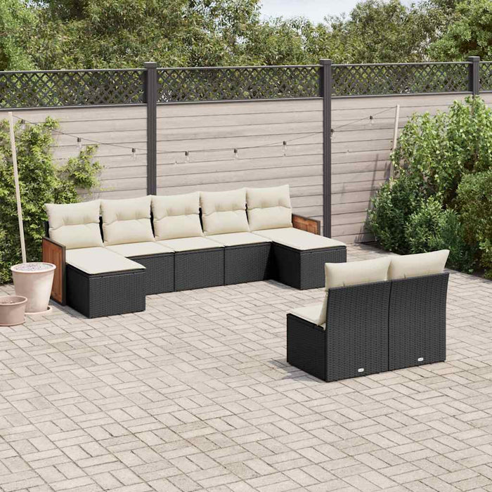 Set mobilier de grădină cu perne, 9 piese, negru, poliratan - WALTI WALTI