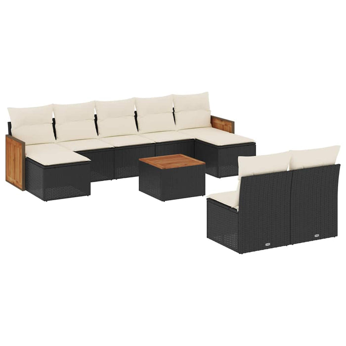 Set canapele de grădină cu perne, 10 piese, negru, poliratan - WALTI WALTI
