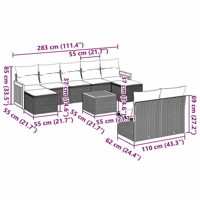 Set canapele de grădină cu perne, 10 piese, negru, poliratan - WALTI WALTI