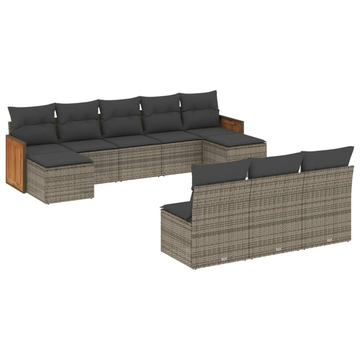 Set mobilier de grădină cu perne, 10 piese, gri, poliratan WALTI