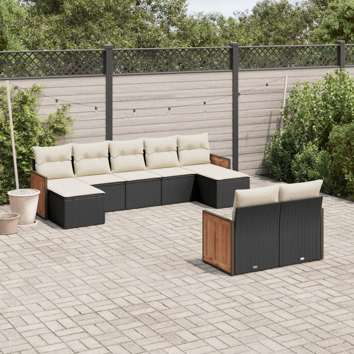 Set mobilier de grădină cu perne, 9 piese, negru, poliratan - WALTI WALTI
