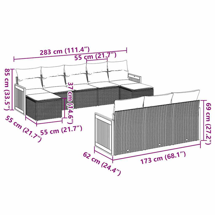 Set canapele de grădină cu perne, 10 piese, negru, poliratan - WALTI WALTI