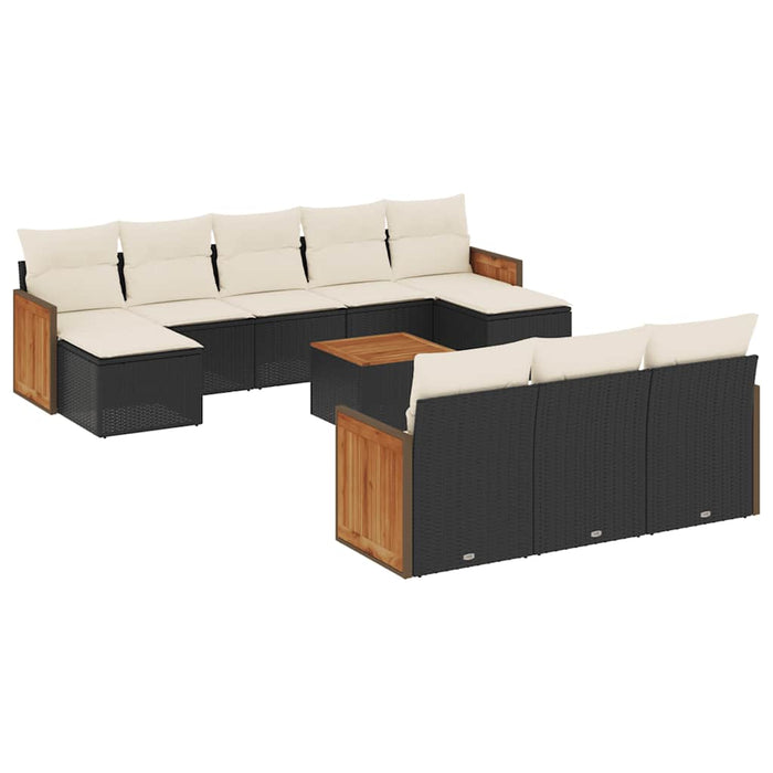 Set canapele de grădină cu perne, 11 piese, negru, poliratan WALTI