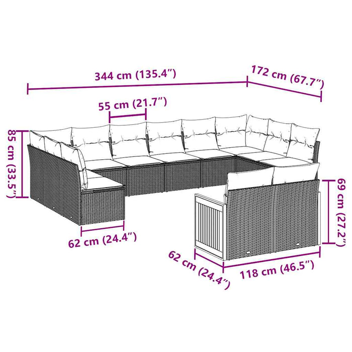 Set canapele de grădină, 12 piese, cu perne, negru, poliratan WALTI