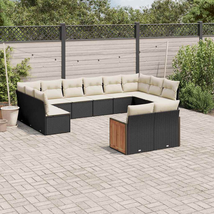 Set canapele de grădină, 12 piese, cu perne, negru, poliratan WALTI