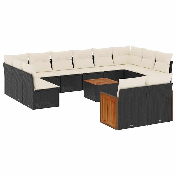 Set mobilier de grădină cu perne, 13 piese, negru, poliratan - WALTI WALTI