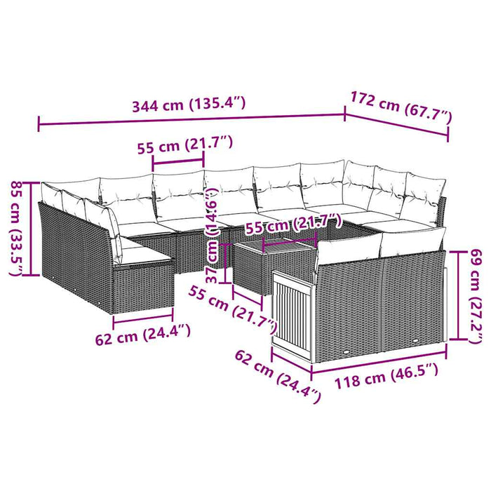 Set mobilier de grădină cu perne, 13 piese, negru, poliratan - WALTI WALTI