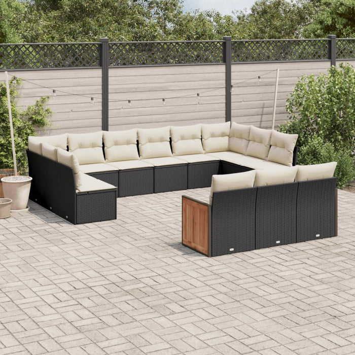 Set mobilier de grădină cu perne, 13 piese, negru, poliratan - WALTI WALTI