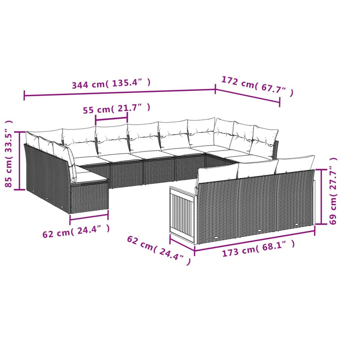 Set mobilier de grădină cu perne, 13 piese, gri, poliratan WALTI