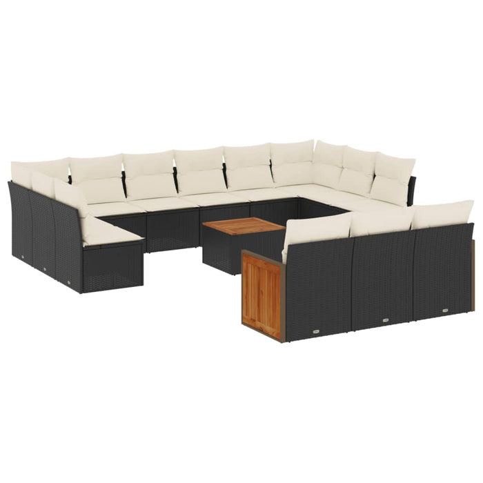 Set mobilier de grădină cu perne, 14 piese, negru, poliratan WALTI