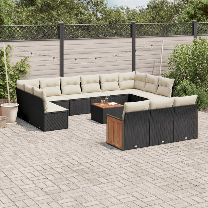 Set mobilier de grădină cu perne, 14 piese, negru, poliratan WALTI