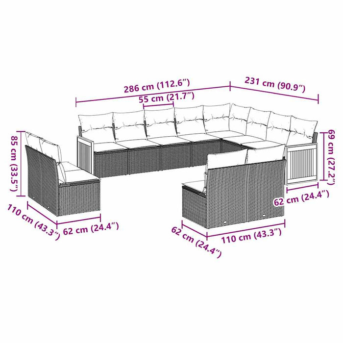 Set canapele de grădină, 12 piese, cu perne, negru, poliratan - WALTI WALTI