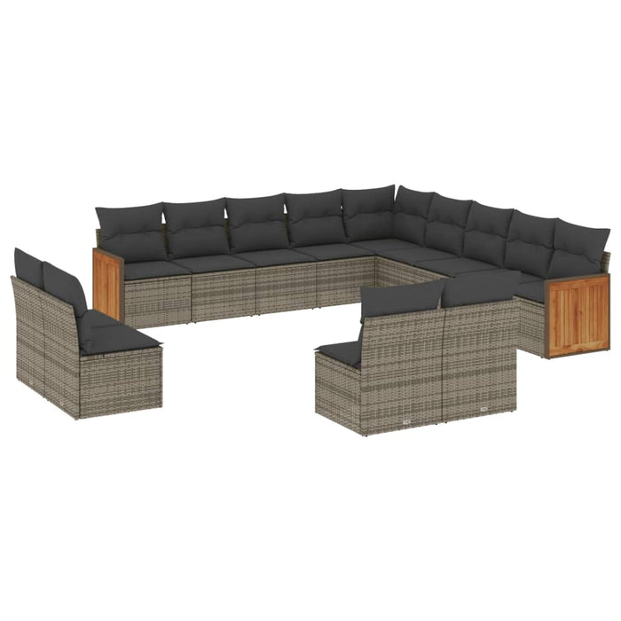 Set mobilier de grădină cu perne, 13 piese, gri, poliratan WALTI