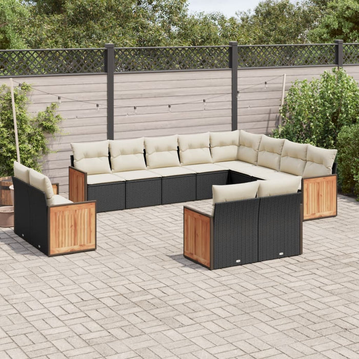 Set canapele de grădină, 12 piese, cu perne, negru, poliratan WALTI