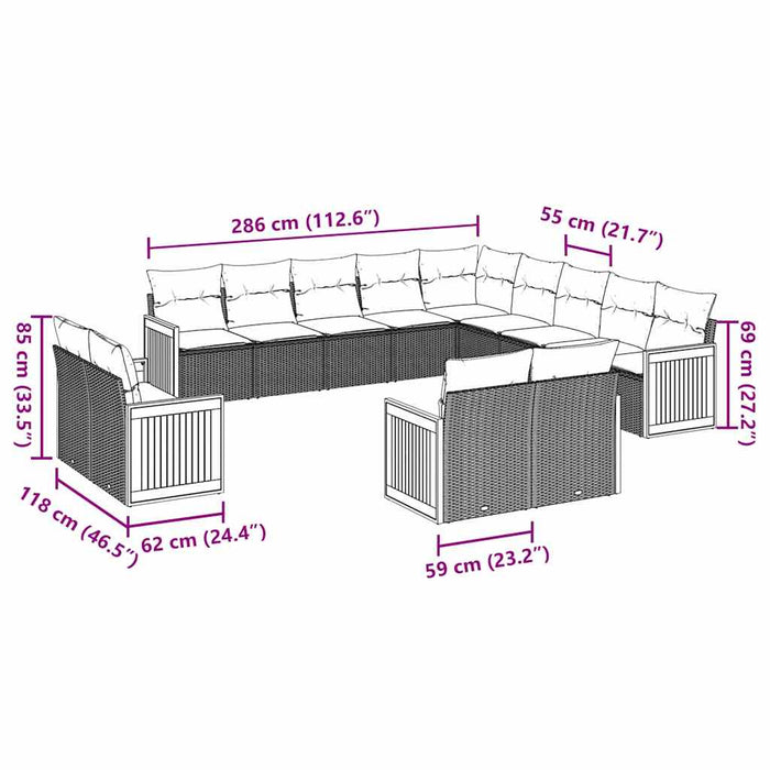 Set mobilier de grădină cu perne, 13 piese, negru, poliratan - WALTI WALTI