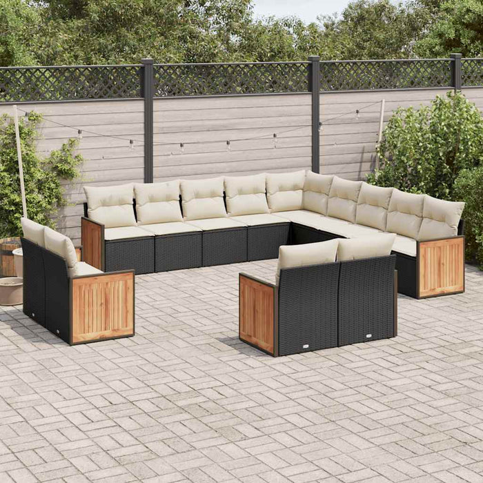 Set mobilier de grădină cu perne, 13 piese, negru, poliratan - WALTI WALTI