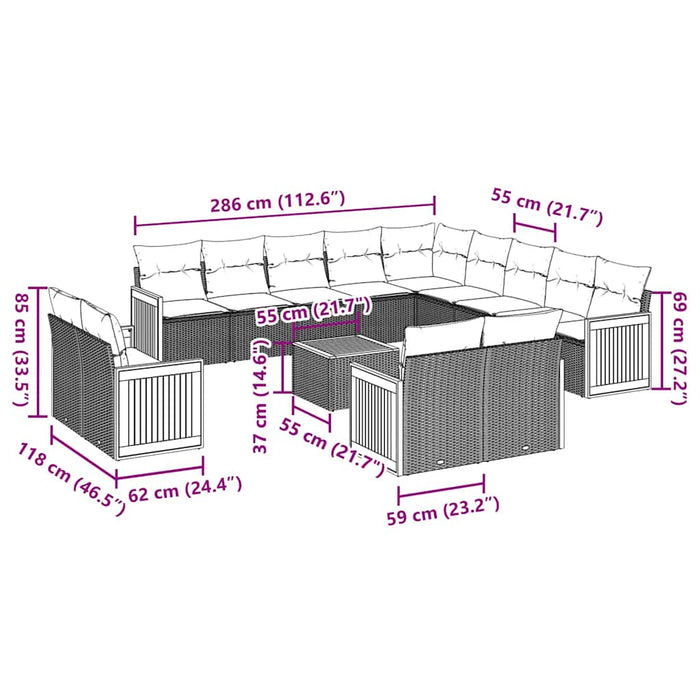 Set mobilier de grădină cu perne, 14 piese, negru, poliratan WALTI