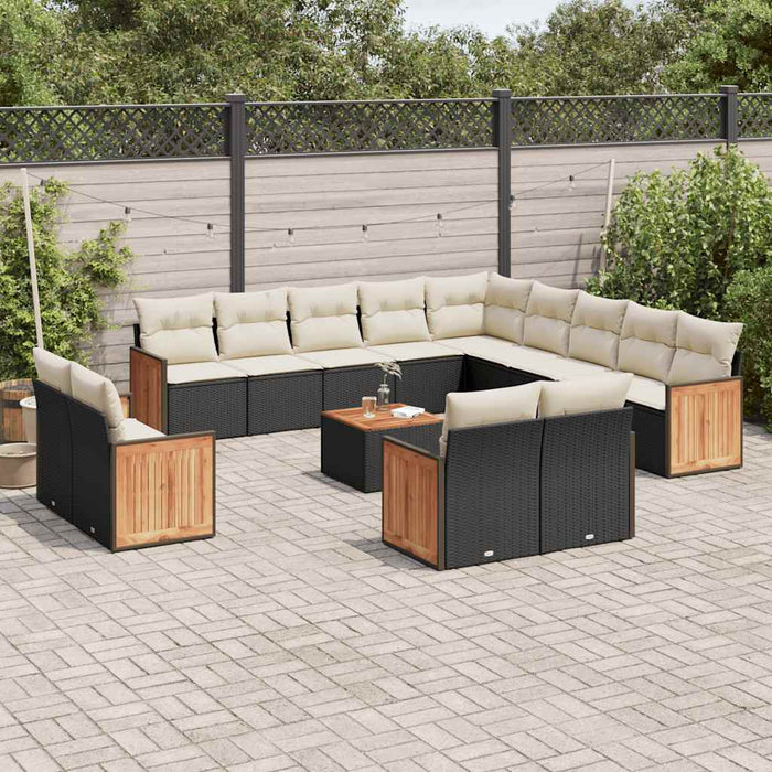 Set mobilier de grădină cu perne, 14 piese, negru, poliratan WALTI
