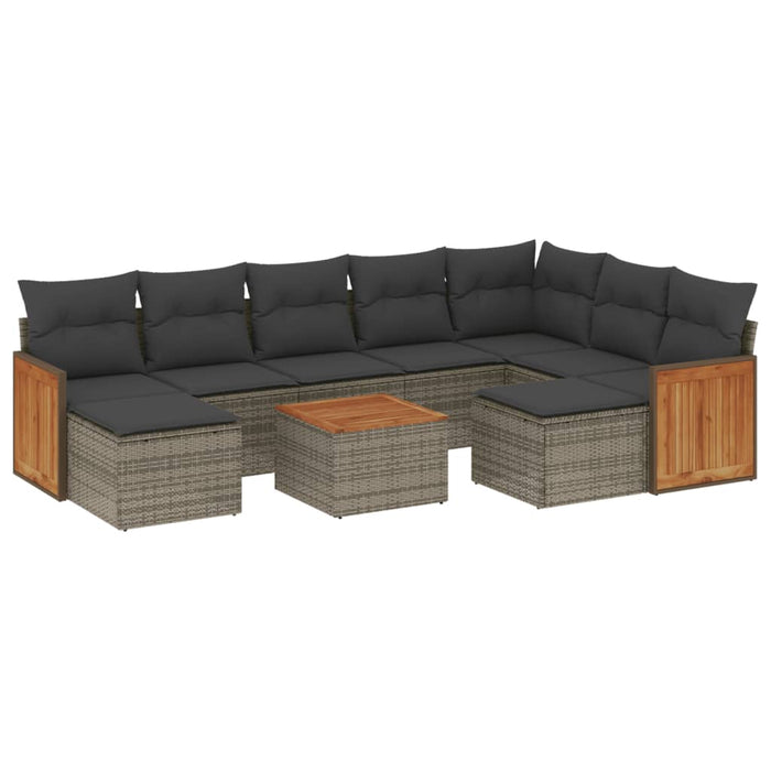Set mobilier de grădină cu perne, 10 piese, gri, poliratan WALTI