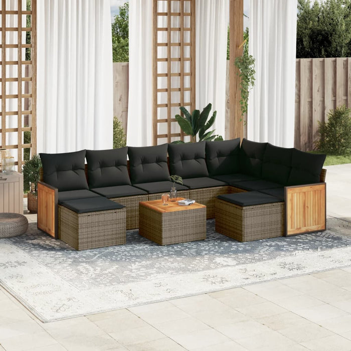 Set mobilier de grădină cu perne, 10 piese, gri, poliratan WALTI