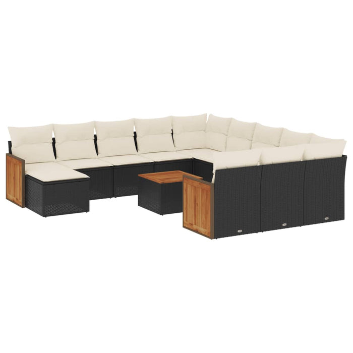 Set mobilier de grădină cu perne, 13 piese, negru, poliratan - WALTI WALTI