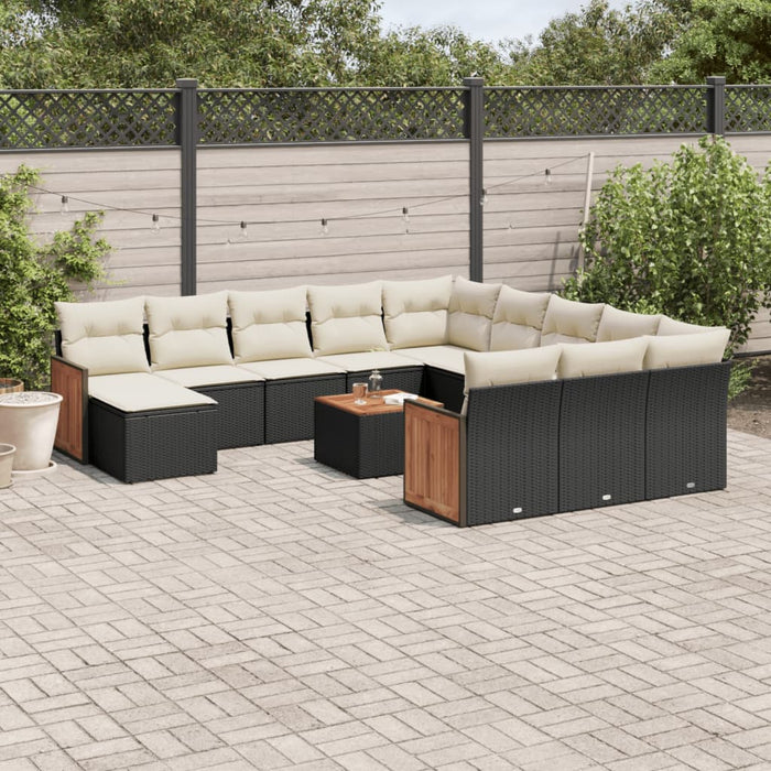 Set mobilier de grădină cu perne, 13 piese, negru, poliratan - WALTI WALTI