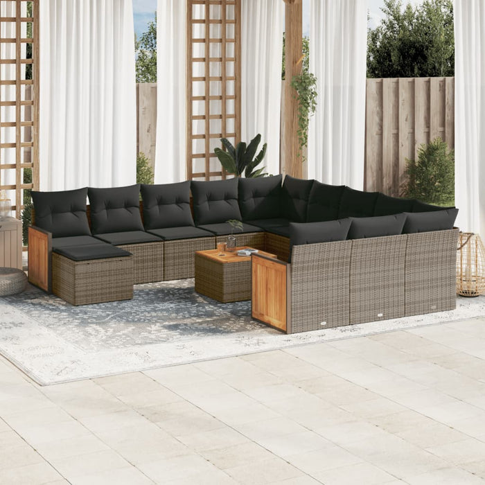 Set mobilier de grădină cu perne, 13 piese, gri, poliratan WALTI