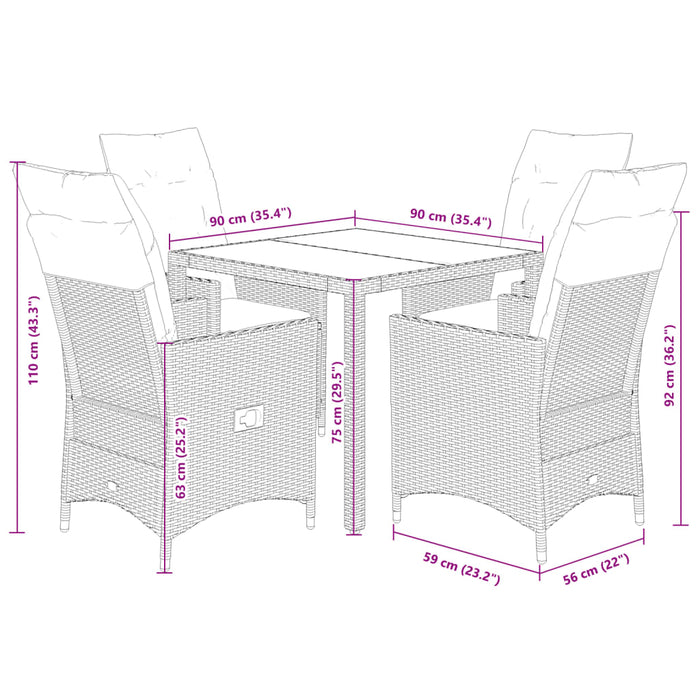 Set mobilier de grădină cu perne, 5 piese, negru, poliratan - WALTI WALTI
