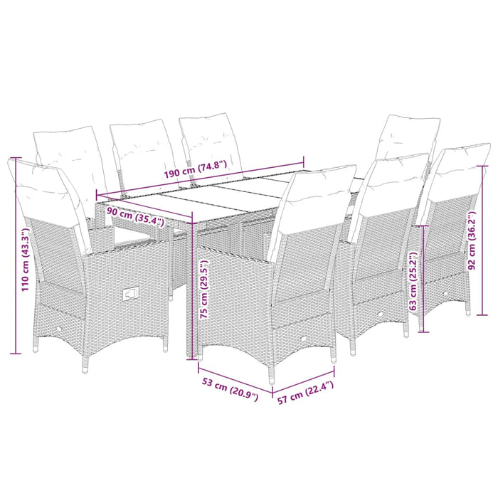 Set mobilier de grădină cu perne, 9 piese, negru, poliratan - WALTI WALTI