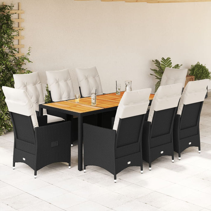 Set mobilier de grădină cu perne, 9 piese, negru, poliratan - WALTI WALTI
