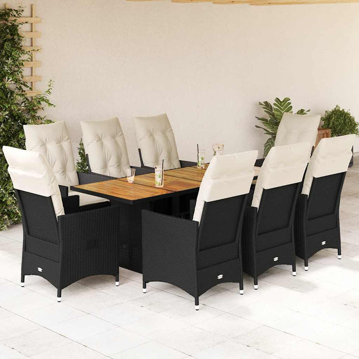 Set mobilier de grădină cu perne, 9 piese, negru, poliratan - WALTI WALTI