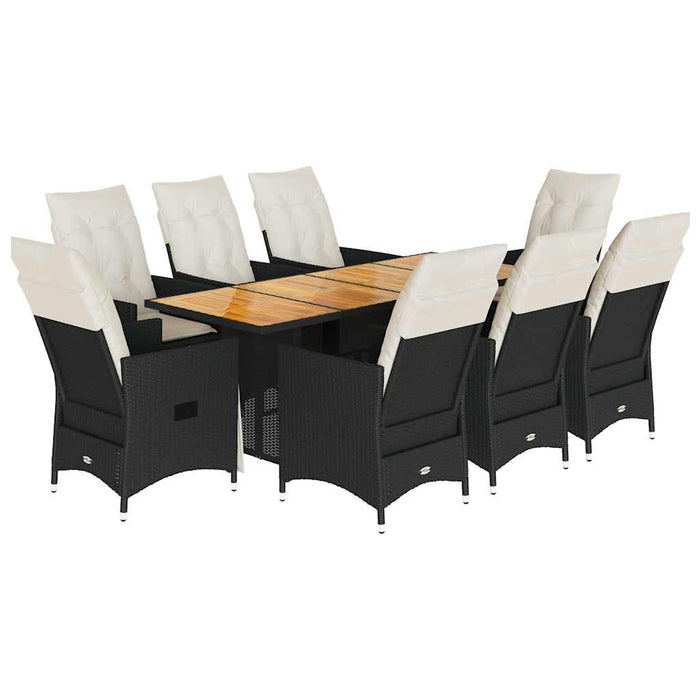 Set mobilier de grădină cu perne, 9 piese, negru, poliratan - WALTI WALTI