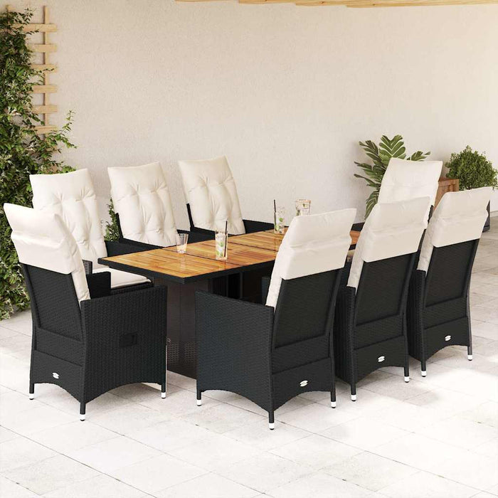 Set mobilier de grădină cu perne, 9 piese, negru, poliratan - WALTI WALTI