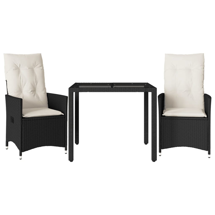 Set bistro cu perne, 3 piese, negru, poliratan WALTI