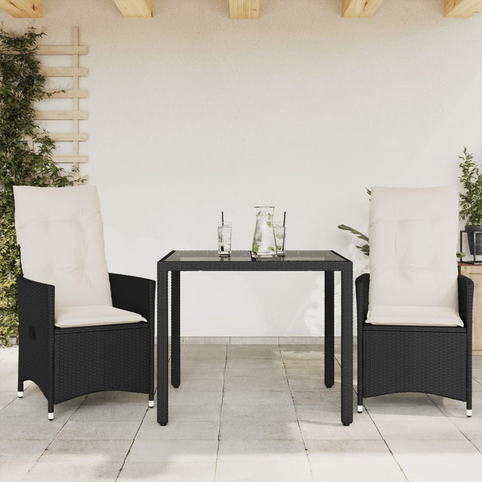 Set bistro cu perne, 3 piese, negru, poliratan WALTI