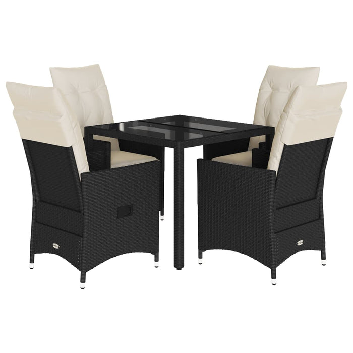 Set mobilier de grădină cu perne, 5 piese, negru, poliratan WALTI