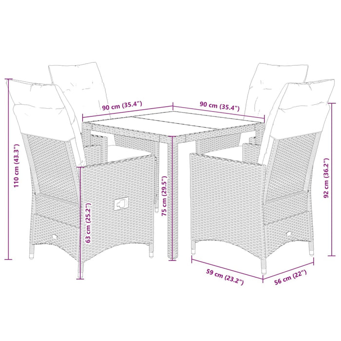 Set mobilier de grădină cu perne, 5 piese, negru, poliratan WALTI
