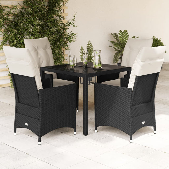 Set mobilier de grădină cu perne, 5 piese, negru, poliratan WALTI