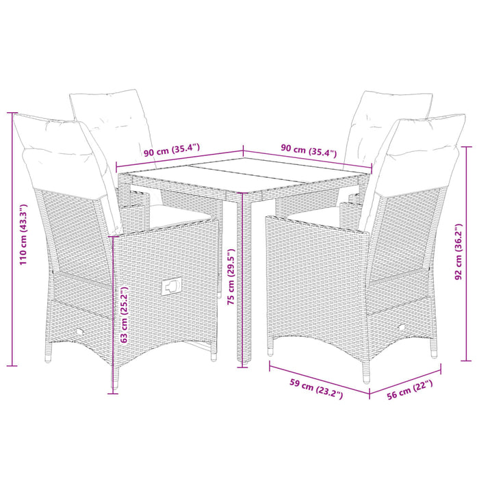 Set mobilier de grădină cu perne, 5 piese, negru, poliratan - WALTI WALTI