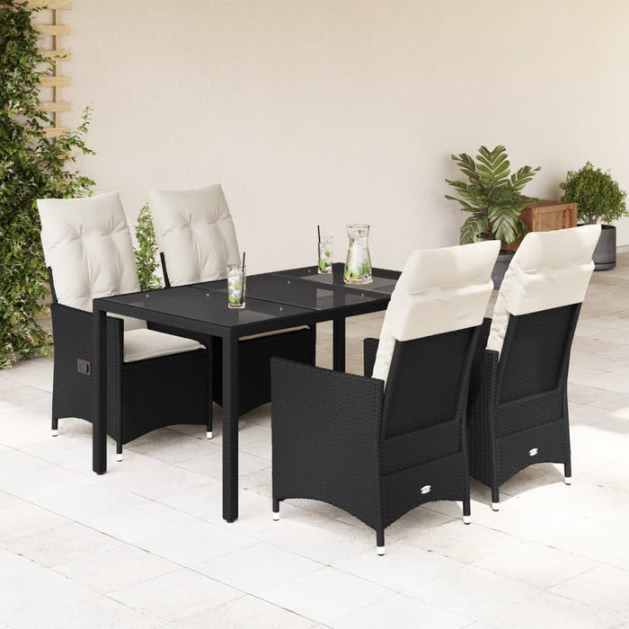 Set mobilier de grădină cu perne, 5 piese, negru, poliratan WALTI
