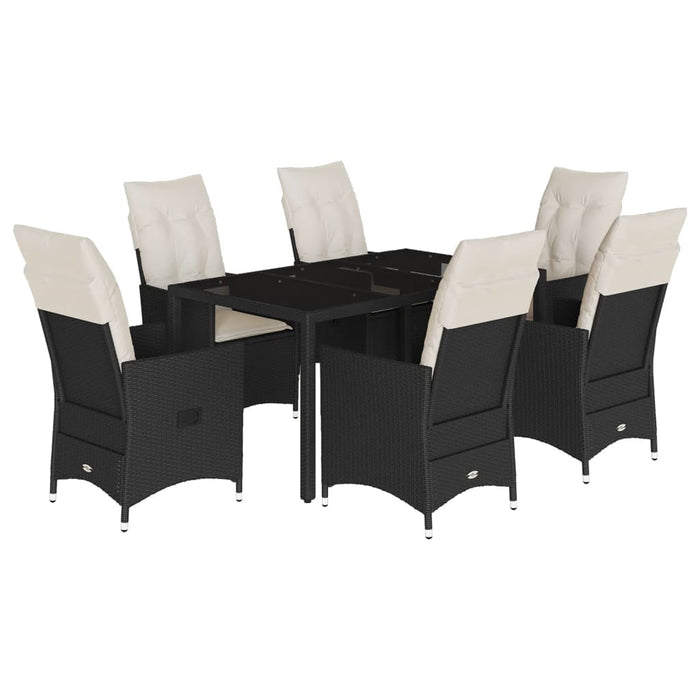 Set mobilier de grădină cu perne, 7 piese, negru, poliratan WALTI