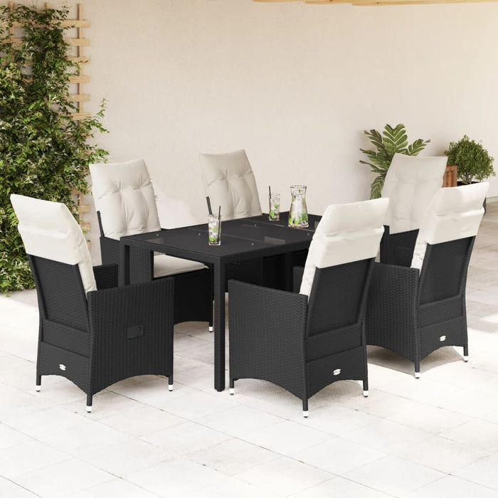 Set mobilier de grădină cu perne, 7 piese, negru, poliratan WALTI