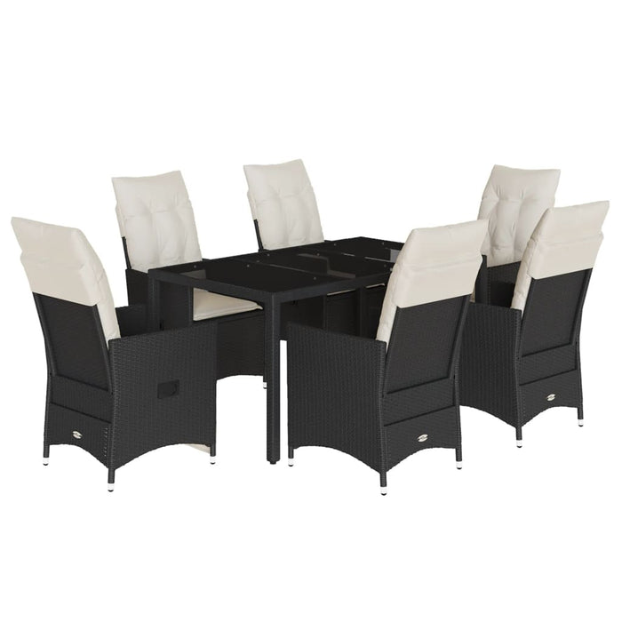 Set mobilier de grădină cu perne, 7 piese, negru, poliratan WALTI