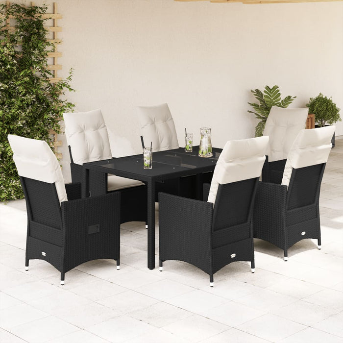 Set mobilier de grădină cu perne, 7 piese, negru, poliratan WALTI
