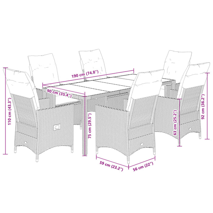 Set mobilier de grădină cu perne, 7 piese, negru, poliratan - WALTI WALTI