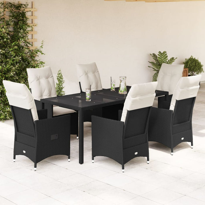 Set mobilier de grădină cu perne, 7 piese, negru, poliratan - WALTI WALTI