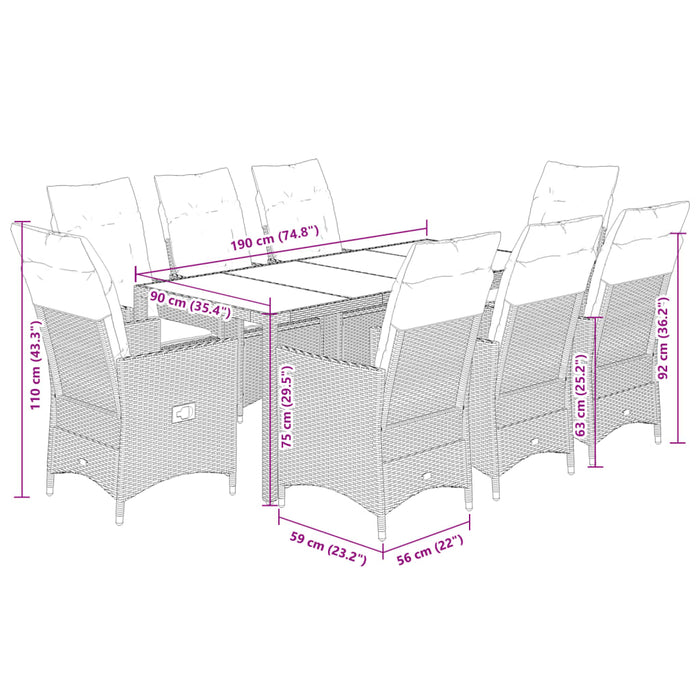 Set mobilier de grădină cu perne, 9 piese, negru, poliratan - WALTI WALTI