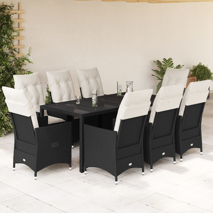 Set mobilier de grădină cu perne, 9 piese, negru, poliratan - WALTI WALTI