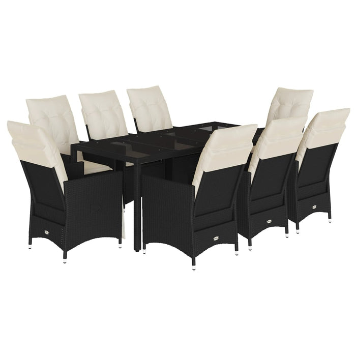 Set mobilier de grădină cu perne, 9 piese, negru, poliratan - WALTI WALTI